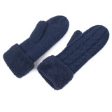 Wholesale jacquard mittens with fleece linen thicken winter mittens for adult plain solid color fleece mitten pattern