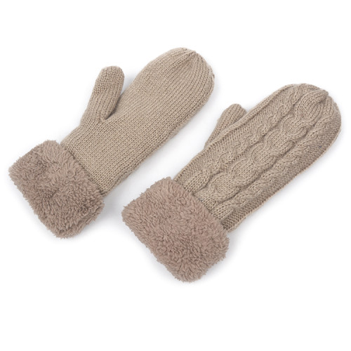 Wholesale jacquard mittens with fleece linen thicken winter mittens for adult plain solid color fleece mitten pattern
