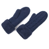 Wholesale jacquard mittens with fleece linen thicken winter mittens for adult plain solid color fleece mitten pattern