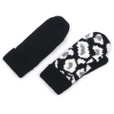 Women's Winter Gloves Thick Fleece Lining Leopard Mittens