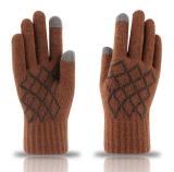 mens winter warm gloves jacquard custom logo touchscreen thick lining knit texting gloves