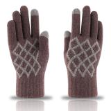 mens winter warm gloves jacquard custom logo touchscreen thick lining knit texting gloves
