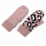 Women's Winter Gloves Thick Fleece Lining Leopard Mittens