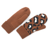 Women's Winter Gloves Thick Fleece Lining Leopard Mittens