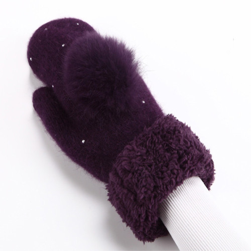 high quality heavy double ragg soft warm with PomPom magic knitted outdoor woman's wool gloves