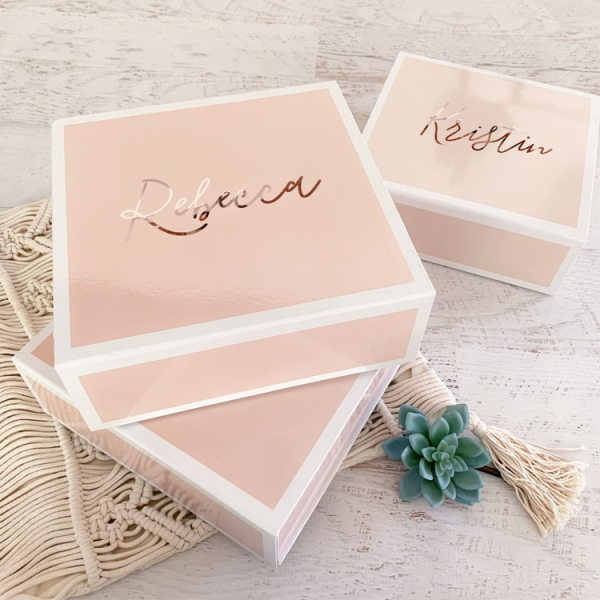 pink bridesmaid proposal box with magnetic lid