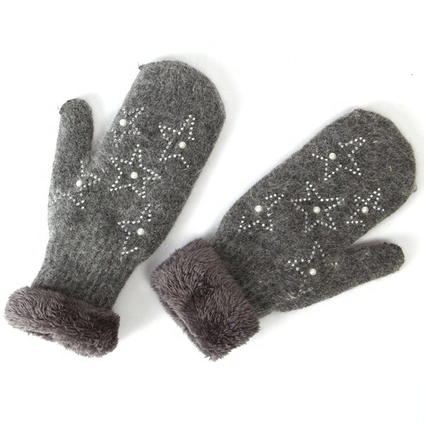 Custom Logo Winter Women Rabbit Fur Mittens Gloves