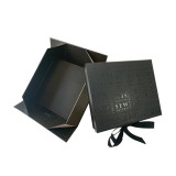 Wholesale Customize UV Coating Reusable Paper Cardboard Magnetic Black Gift Boxes With Ribbon Closure