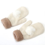 OEM  Winter Warm Women Cute Knitted Rabbit Fur Acrylic Polyester Gloves