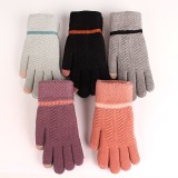 Gloves Wool Feeling Knitted Woman Plain Winter Acrylic Spandex Gloves with Stripe Pattern