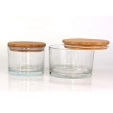 500ml 750ml Safe Stackable clear round Glass yogurt Bowl glass Salad Bowl with bamboo wooden lid