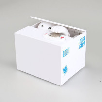 Hot selling best gift for children plastic cartoon stealing coin money save boxes piggy bank white