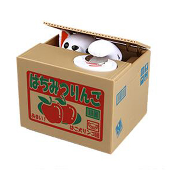 Good quality loving fruit steal dog piggy bank money box atm machine toy donation box for sale