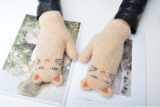 Wholesale Womens Winter Gloves Knitted Fleece Mittens with Cat design