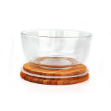 Customized Heat-resistant clear large Glass Fruit Bowl Stackable Salad Bowl with bamboo lid