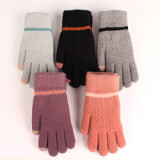 Gloves Wool Feeling Knitted Woman Plain Winter Acrylic Spandex Gloves with Stripe Pattern