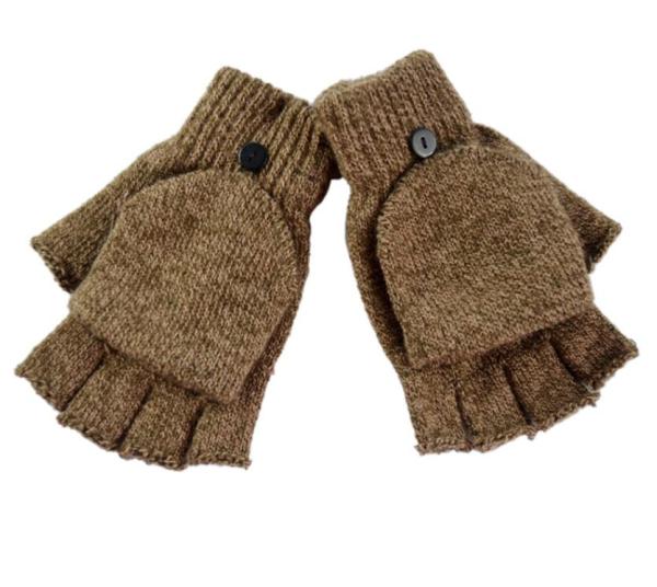 Men's Knitted Wool Gloves half finger Fleece Lined Warm Winter mittens