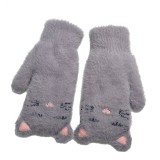 Wholesale Womens Winter Gloves Knitted Fleece Mittens with Cat design