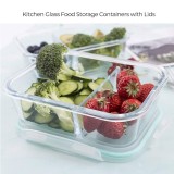 34 ounce Microwavable Airtight Glass Meal Prep food container glass bento lunch box with 3 compartment