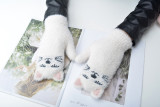 Wholesale Womens Winter Gloves Knitted Fleece Mittens with Cat design