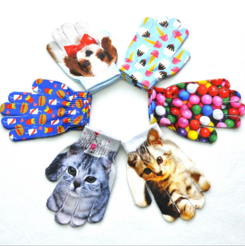 Cheap price sublimation printed gloves personalize design knitted animal pattern gloves