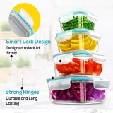 Clear round Glass Food Storage Containers glass bento lunch box with 2 compartment for Meal Prepping food with Locking lids