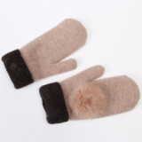 OEM  Winter Warm Women Cute Knitted Rabbit Fur Acrylic Polyester Gloves