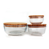 350ml 720ml 1240ml lunch box Microwave oven safe glass fruit salad bowl set with bamboo lid