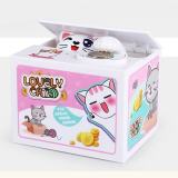plastic loving cartoon battery operated stealing white cat save alcancias collector coin box piggy bank for girls