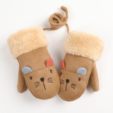 Kids Cute Fleece Lined Gloves Suede Baby Winter Mittens