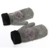 OEM  Winter Warm Women Cute Knitted Rabbit Fur Acrylic Polyester Gloves