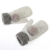 OEM  Winter Warm Women Cute Knitted Rabbit Fur Acrylic Polyester Gloves