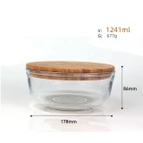 350ml 720ml 1240ml lunch box Microwave oven safe glass fruit salad bowl set with bamboo lid