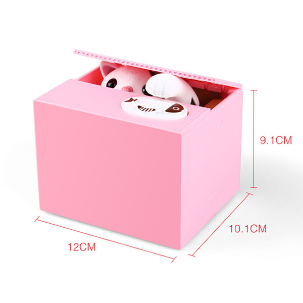 Cheap wholesale price gift toys plastic mischief mini-atm-toy-bank stealing cat money pink saving bank