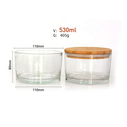 Eco friendly 500ml clear round Glass Fruit Bowl glass salad bowl with bamboo lid