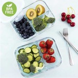 34 ounce Microwavable Airtight Glass Meal Prep food container glass bento lunch box with 3 compartment