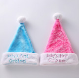 Plush led lights Santa hat, Blue knitted Christmas hats for 2017 Christmas decoration for kids and adults
