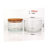 500ml 750ml Safe Stackable clear round Glass yogurt Bowl glass Salad Bowl with bamboo wooden lid