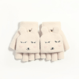Women's Knitted Convertible Fingerless Gloves with Mitten Flap Cover