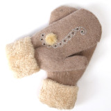 Custom Logo Winter Warm Women Rabbit Fur Acrylic Mittens