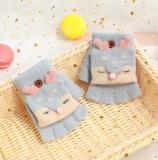 3D cute Kids Fingerless Mittens Convertible Flip Top Gloves super Soft Knitted Gloves