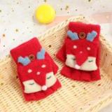 3D cute Kids Fingerless Mittens Convertible Flip Top Gloves super Soft Knitted Gloves