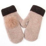 OEM  Winter Warm Women Cute Knitted Rabbit Fur Acrylic Polyester Gloves