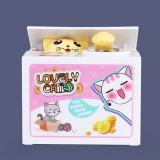 plastic loving cartoon battery operated stealing white cat save alcancias collector coin box piggy bank for girls