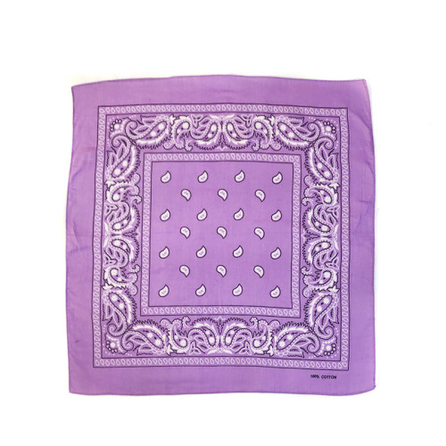 100% Cotton Light Purple Paisley Silk Screen Print Headwear Bandana 55x55cm Kerchief Cowboy Scarf