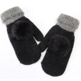 OEM  Winter Warm Women Cute Knitted Rabbit Fur Acrylic Polyester Gloves