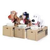 Top selling plastic custom kids cute animal spotty dog piggy toy coin box automatic eating money bank