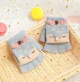 3D cute Kids Fingerless Mittens Convertible Flip Top Gloves super Soft Knitted Gloves