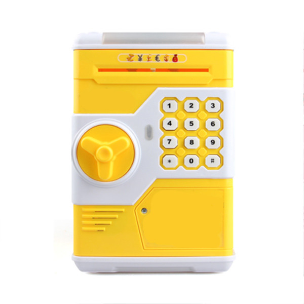 Plastic yellow portable trolley alcancia electronica mini atm electronic coin piggy bank safe box money for sale