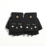Women's Knitted Convertible Fingerless Gloves with Mitten Flap Cover